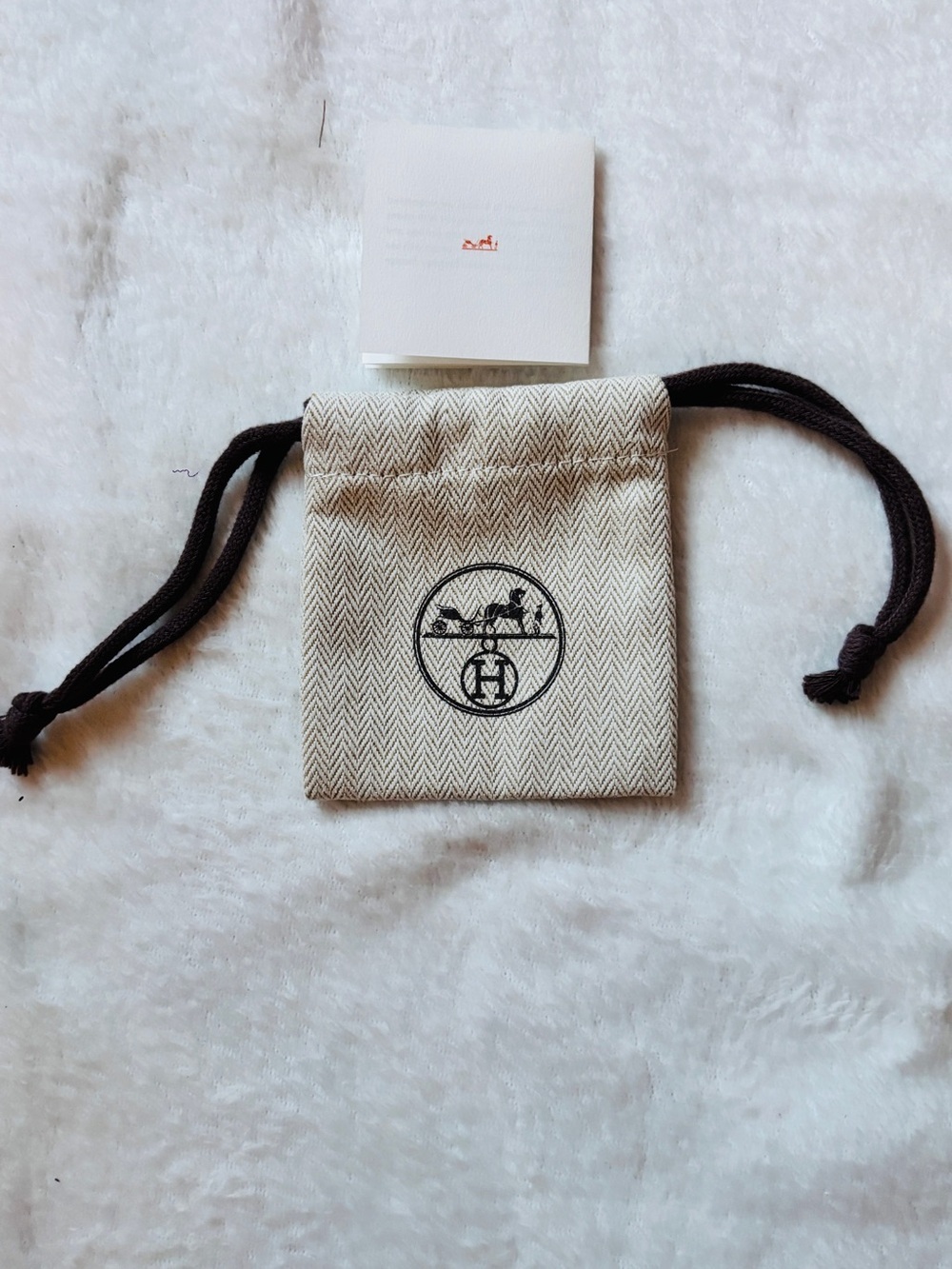 Hermès Paris Jewelry Pouch Herringbone Drawstring + Care Booklet